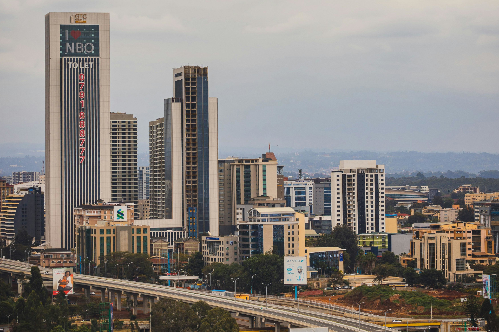 Nairobi skyline with wildlife